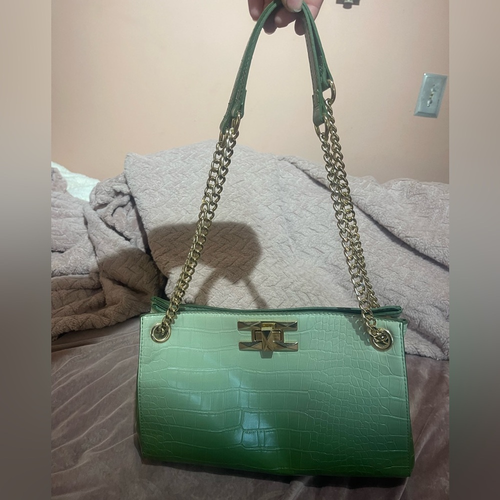 Green Crocodile-Embossed Handbag